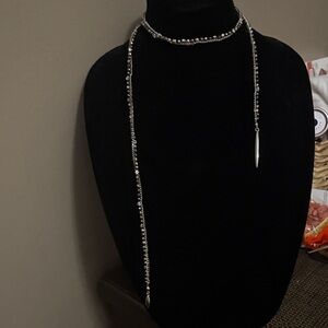 Stella & Dot Silver Beaded Wrap Lariat Necklace